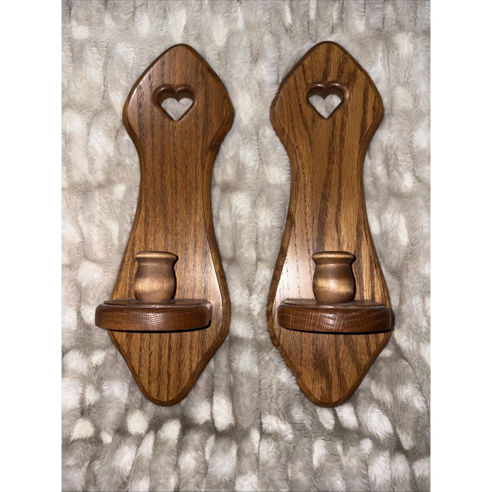 2 Vintage Wood Wall Sconces Cottagecore Heart Cutout Votive Candle Holders